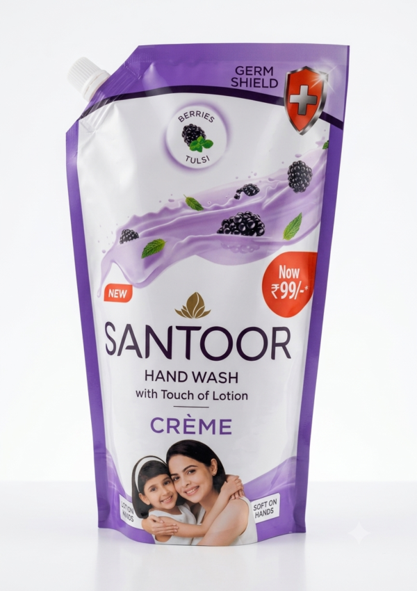 Santoor Hand Wash Crème (Berries & Tulsi)