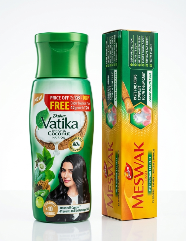 Dabur Vatika Enriched Coconut Hair Oil with Free Dabur Meswak Toothpaste